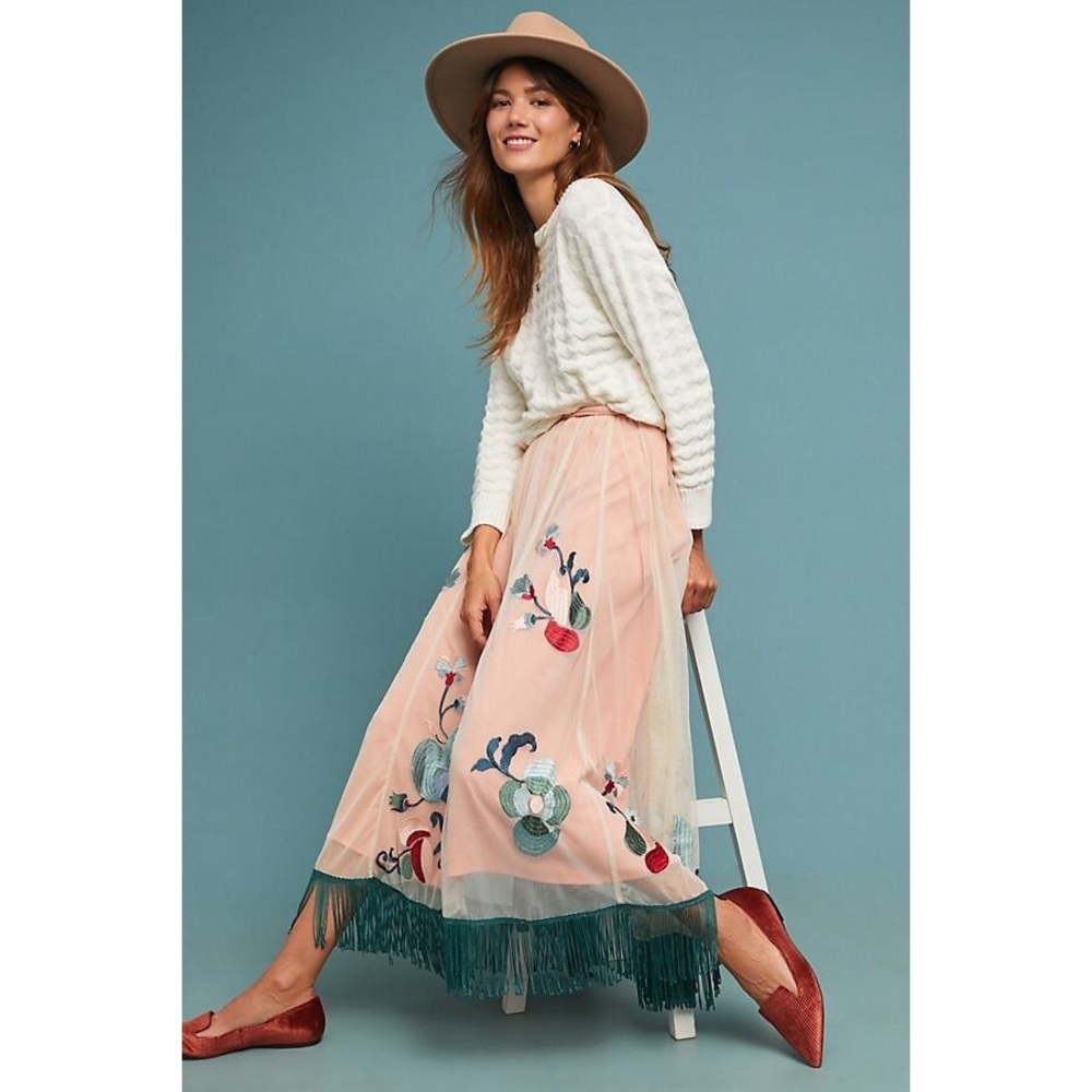 Anthro Akemi + Kim Fringed Tulle Skirt